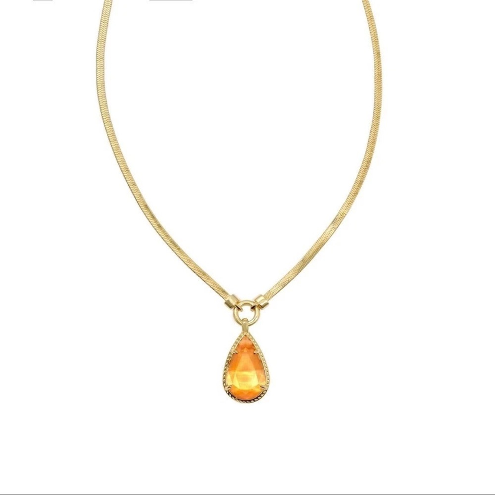 Kendra Scott gold amber tear drop pendant necklace NIB